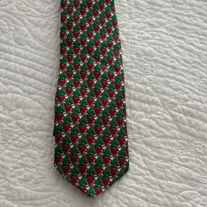 Nicole Miller Silk Green/Red Santa and Christmas Tree Mini Print Holiday Tie